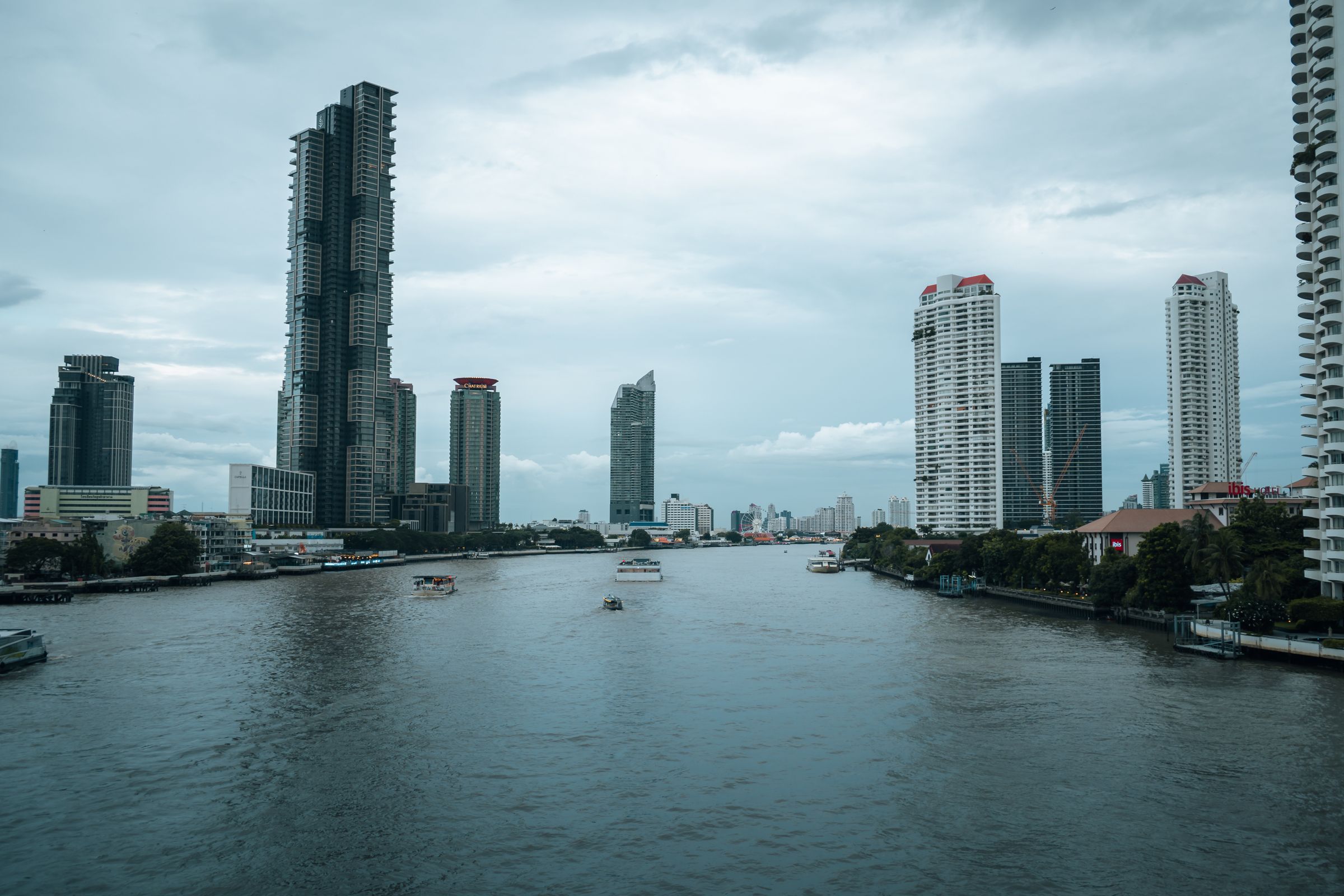 The Chao Phraya River and Bangkok skyline